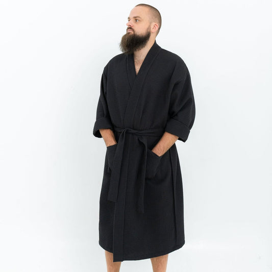 Long Waffle Fabric Robe for Men