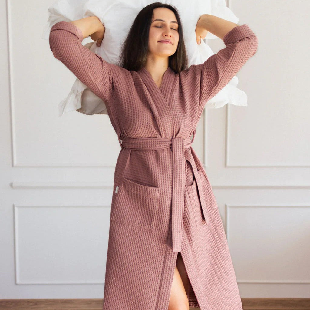 Short Waffle Fabric Robe for Women