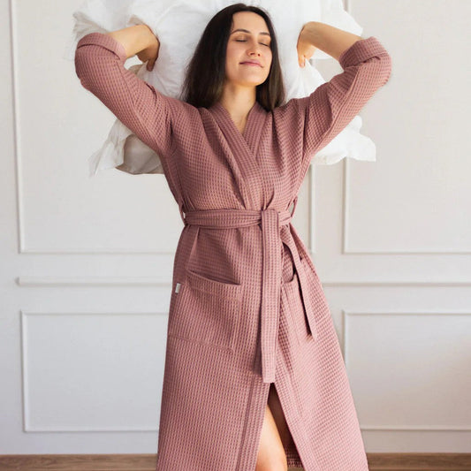 Short Waffle Fabric Robe for Women